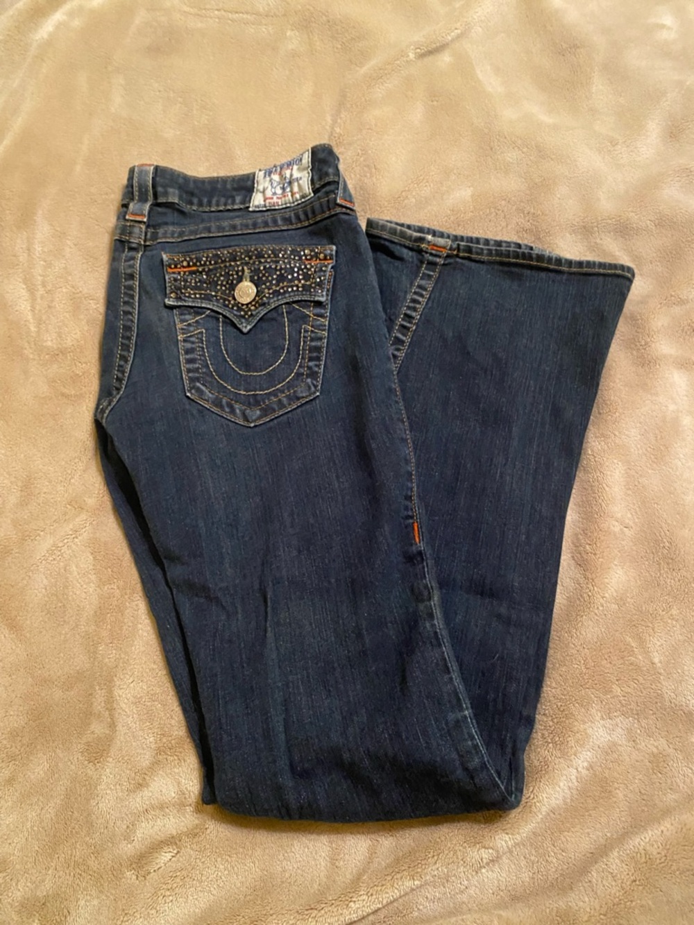 True Religion Dark Blue Jeans with Embellished Back Pockets